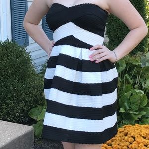 B Darlin Black and White Strapless Dress